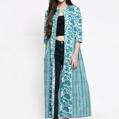 Indibelle cotton turquoise abstract print 2 side kali A-line ShrugCape(Turquoise_Medium)