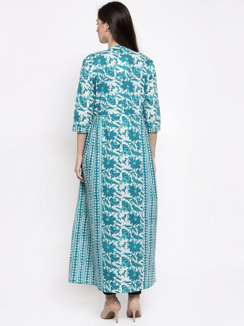 Indibelle cotton turquoise abstract print 2 side kali A-line ShrugCape(Turquoise_Medium)