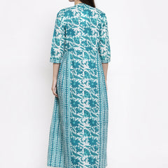 Indibelle cotton turquoise abstract print 2 side kali A-line ShrugCape(Turquoise_Medium)