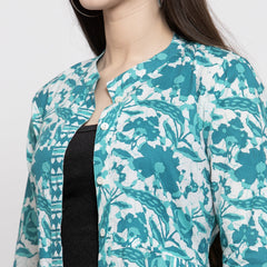 Indibelle cotton turquoise abstract print 2 side kali A-line ShrugCape(Turquoise_Medium)