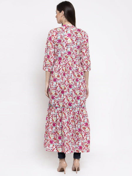 Indibelle cotton pink floral print front slit A-line ShrugCape(Pink_Medium)