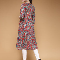 Indibelle Cotton Maroon Floral Print A-Line Shrug/Cape