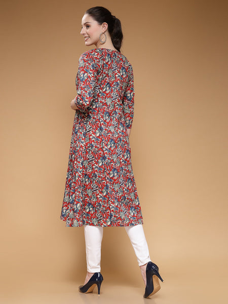 Indibelle Cotton Maroon Floral Print A-Line Shrug/Cape