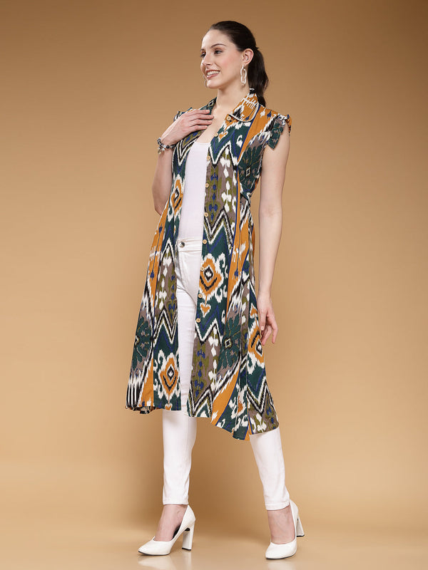 Indibelle Rayon Mustard Abstract Print A-Line Shrug/Cape