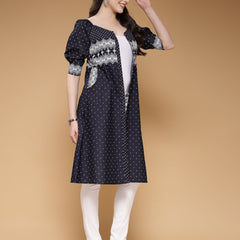 Indibelle Denim Blue Geometric Print A-Line Shrug/Cape