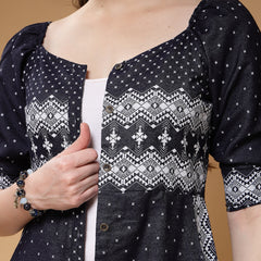 Indibelle Denim Blue Geometric Print A-Line Shrug/Cape