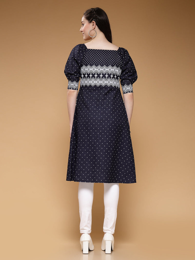 Indibelle Denim Blue Geometric Print A-Line Shrug/Cape