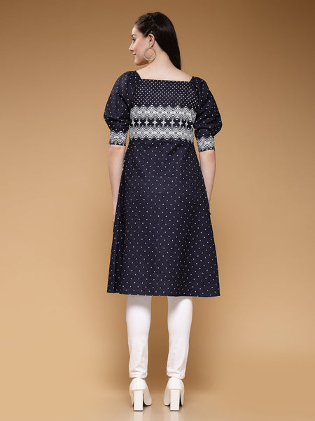 Indibelle Denim Blue Geometric Print A-Line Shrug/Cape