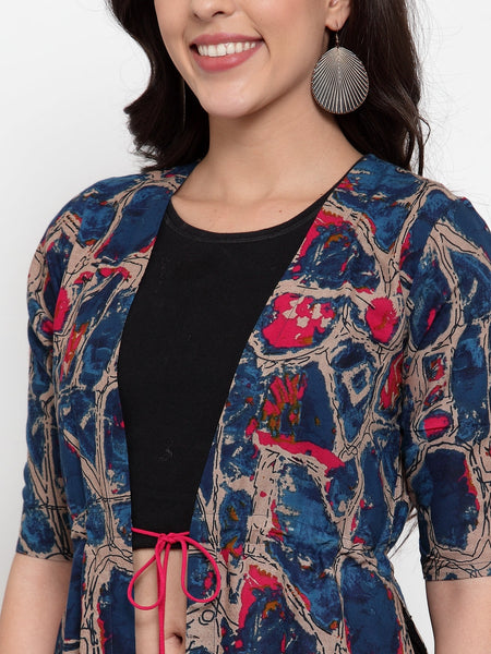 Indibelle Rayon Multi Abstract Print Shrug Cap