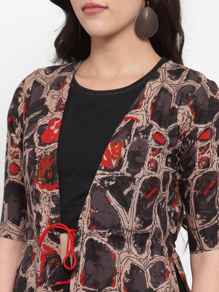 Indibelle Rayon Multi Abstract Print Shrug Cap