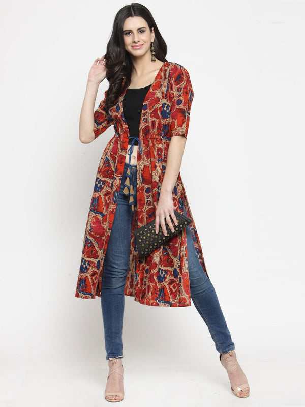 Indibelle Rayon Multi Abstract Print Shrug Cap