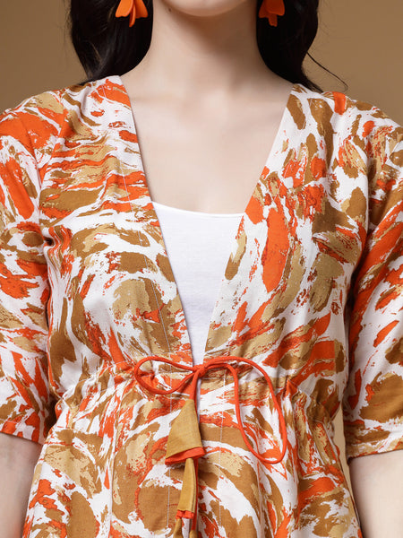 Indibelle Rayon Multi Abstract Print Shrug Cap