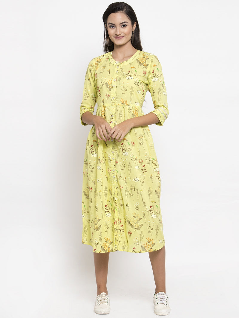 Indibelle cotton floral print A-line Shrug Cape (Yellow)