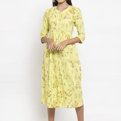 Indibelle cotton floral print A-line Shrug Cape (Yellow)