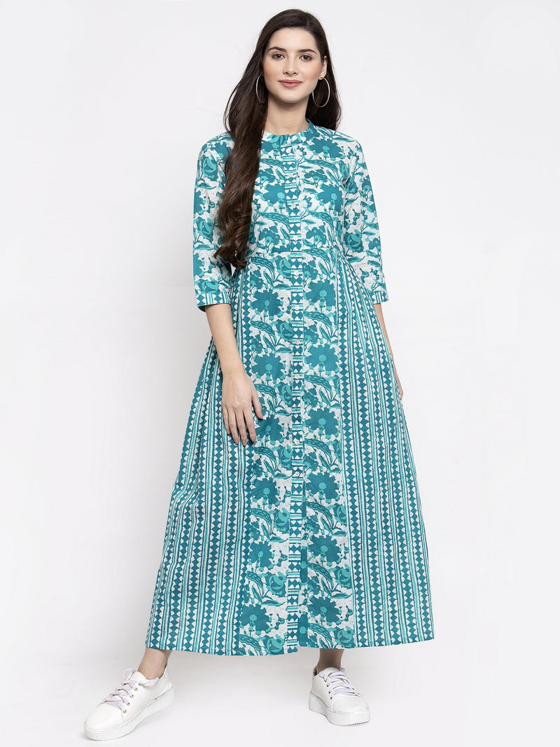 Indibelle cotton abstract print 2 side kali A-line Shrug Cape (Turquoise)