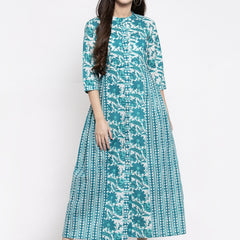 Indibelle cotton abstract print 2 side kali A-line Shrug Cape (Turquoise)