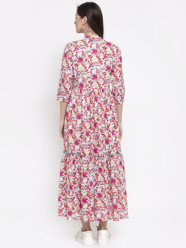 Indibelle cotton pink floral print A-line Dress