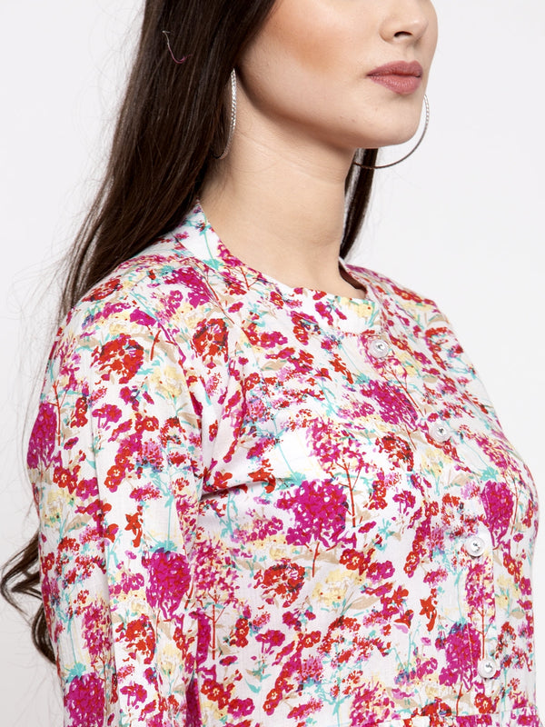 Indibelle cotton pink floral print A-line Dress