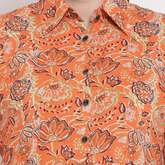 Indibelle Cotton orange Floral Print A-Line Dress