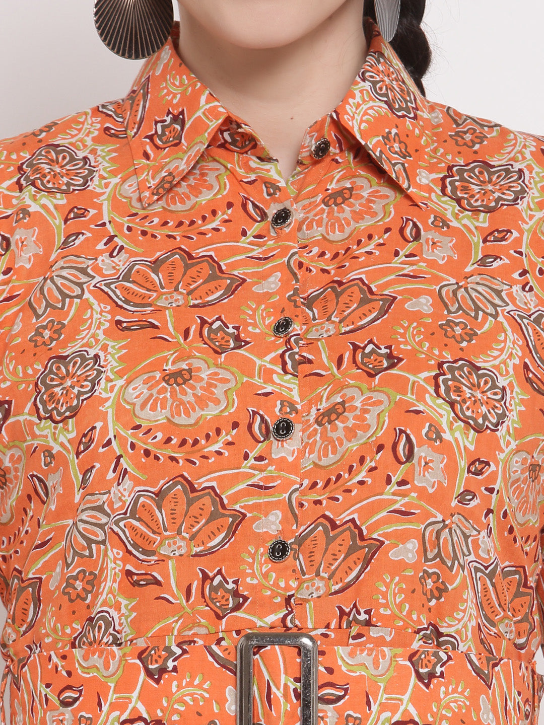 Indibelle Cotton orange Floral Print A-Line Dress