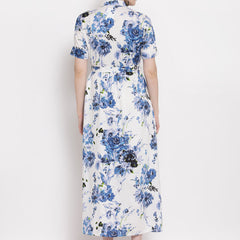 Indibelle Rayon Blue Floral Print A-Line Dress