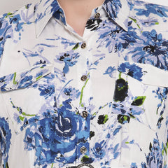 Indibelle Rayon Blue Floral Print A-Line Dress