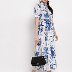 Indibelle Rayon Blue Floral Print A-Line Dress