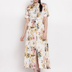 Indibelle Rayon Pink Floral Print A-Line Dress