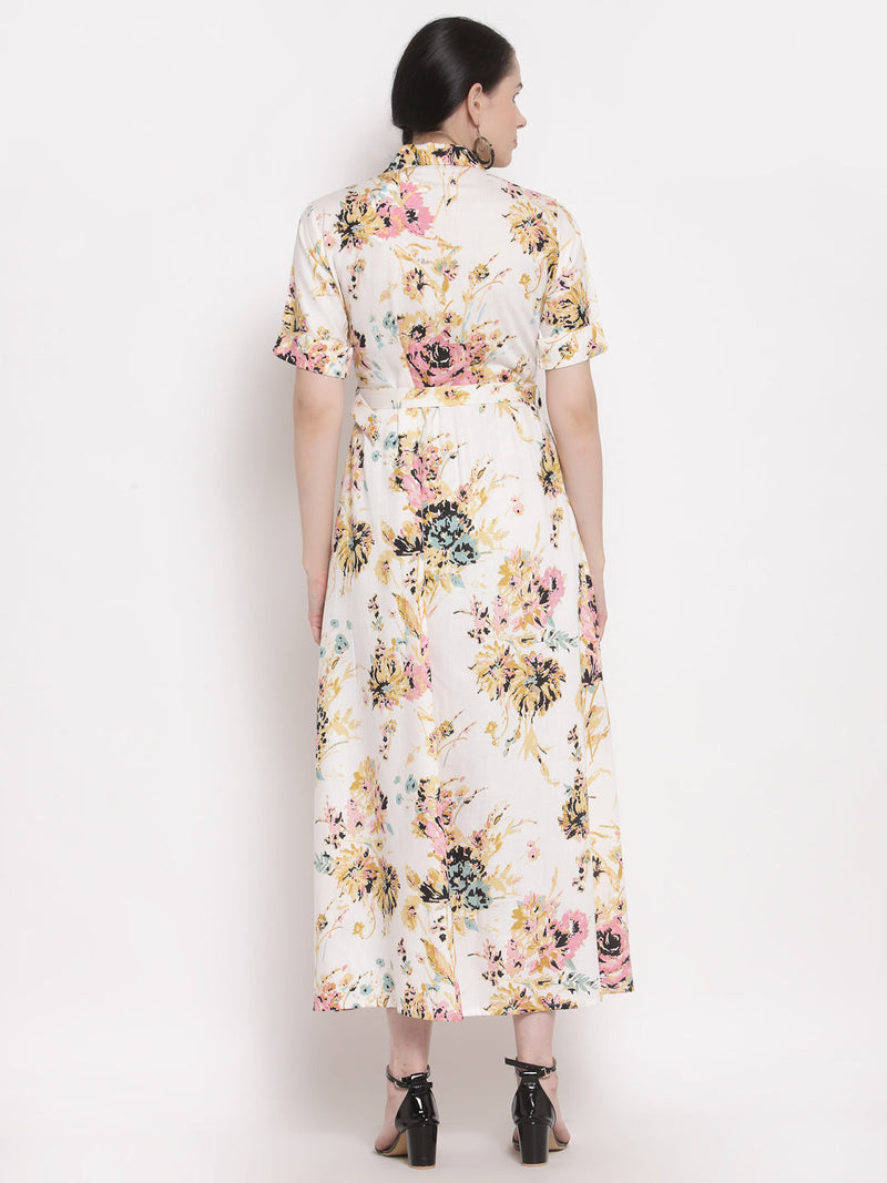 Indibelle Rayon Pink Floral Print A-Line Dress