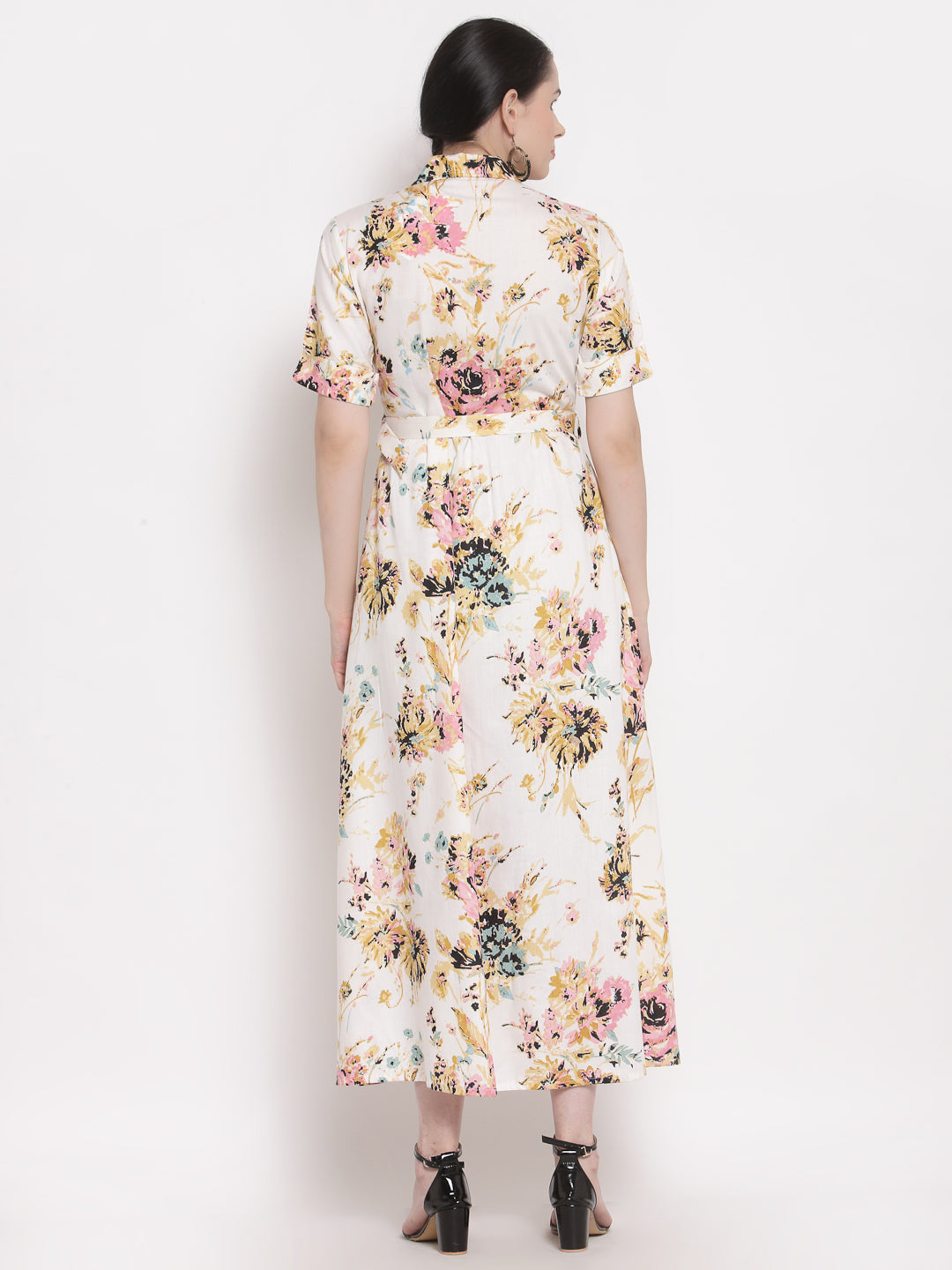 Indibelle Rayon Pink Floral Print A-Line Dress