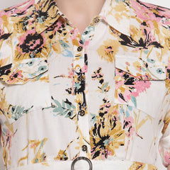 Indibelle Rayon Pink Floral Print A-Line Dress