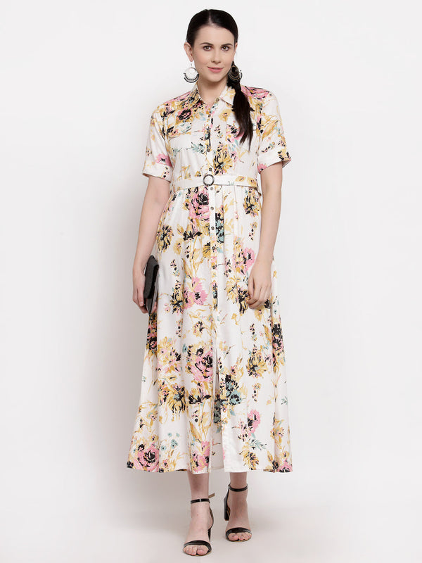 Indibelle Rayon Pink Floral Print A-Line Dress