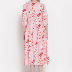 Indibelle Rayon Floral Print Midi Dress (Pink)