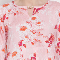 Indibelle Rayon Floral Print Midi Dress (Pink)
