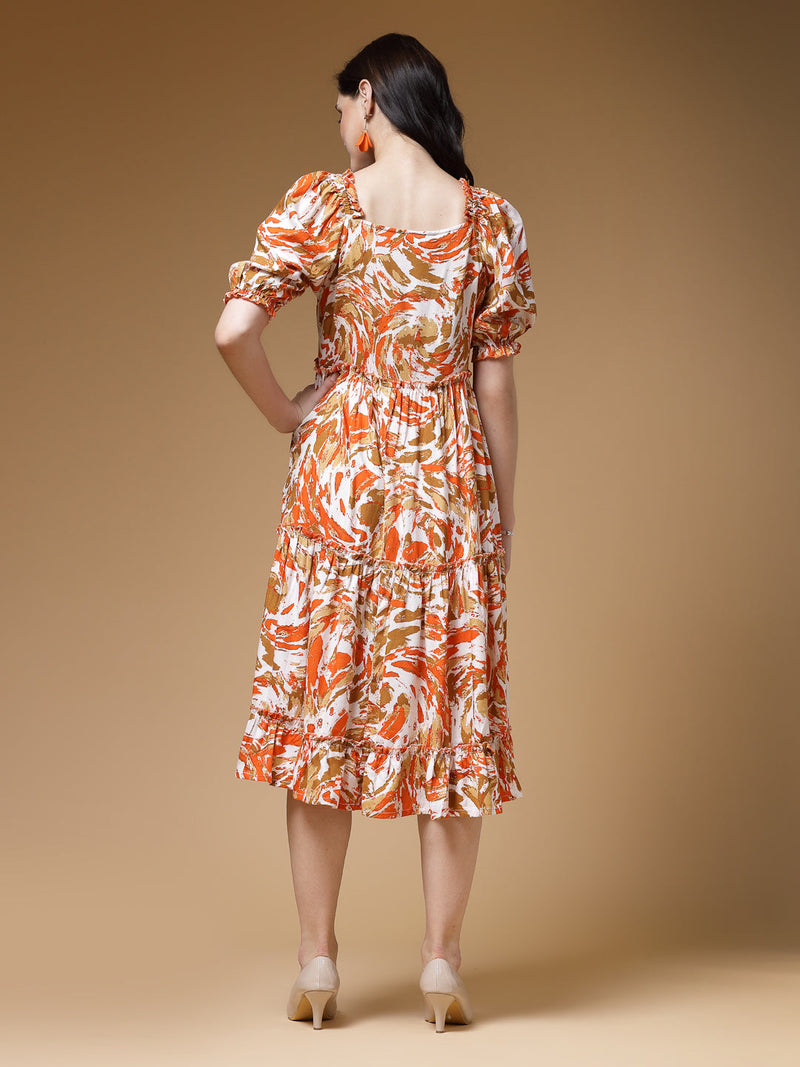 Indibelle Multi Abstract Print Rayon Flared Dress