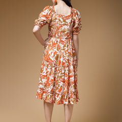 Indibelle Multi Abstract Print Rayon Flared Dress