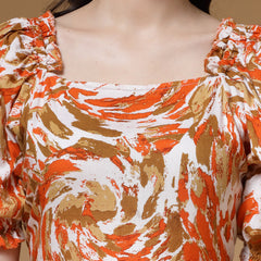 Indibelle Multi Abstract Print Rayon Flared Dress