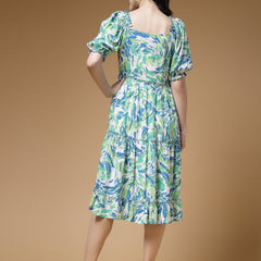 Indibelle Multi Abstract Print Rayon Flared Dress