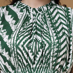 Indibelle Green Geometric Print Rayon Flared Dress