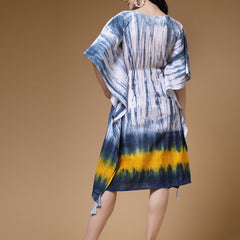 Indibelle Blue Tie Dye Print Cotton Kaftan Dress
