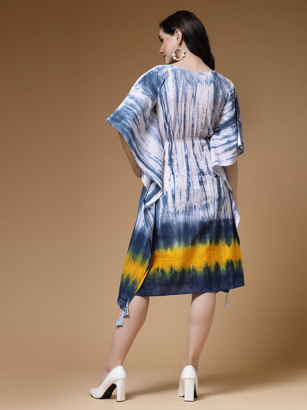 Indibelle Blue Tie Dye Print Cotton Kaftan Dress