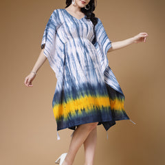 Indibelle Blue Tie Dye Print Cotton Kaftan Dress