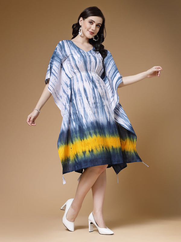 Indibelle Blue Tie Dye Print Cotton Kaftan Dress