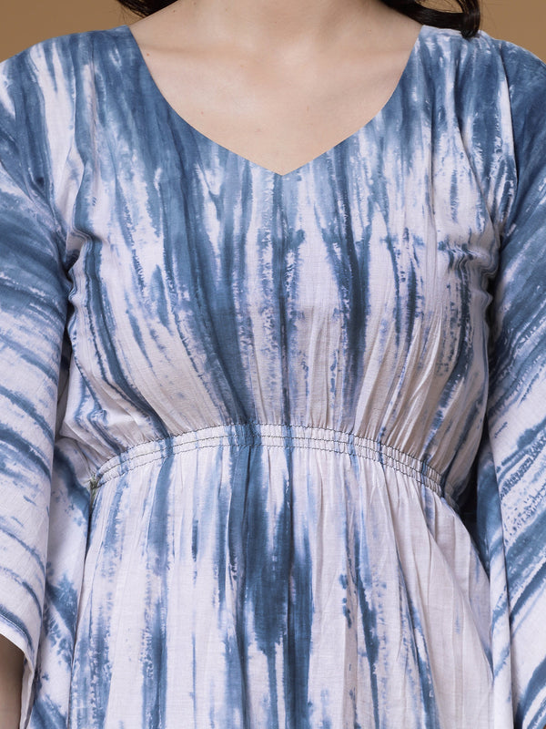 Indibelle Blue Tie Dye Print Cotton Kaftan Dress