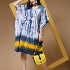 Indibelle Blue Tie Dye Print Cotton Kaftan Dress