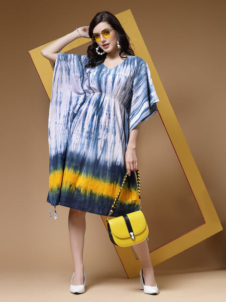 Indibelle Blue Tie Dye Print Cotton Kaftan Dress