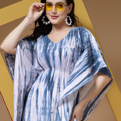 Indibelle Blue Tie Dye Print Cotton Kaftan Dress