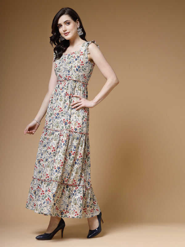 Indibelle Offwhite Ditsy Print Cotton Maxi