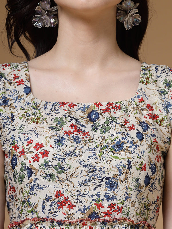 Indibelle Offwhite Ditsy Print Cotton Maxi