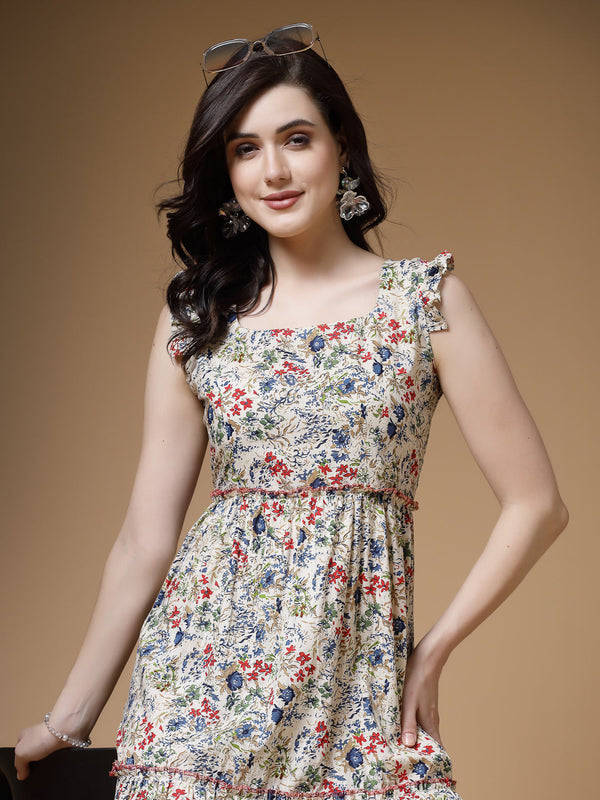 Indibelle Offwhite Ditsy Print Cotton Maxi